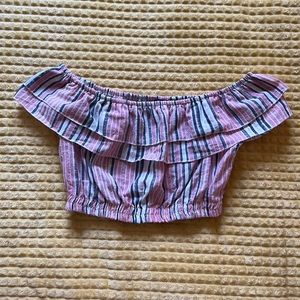 shein cropped off the shoulder ruffle shirt